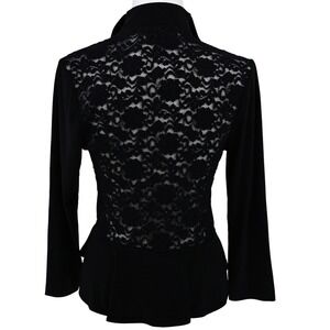 Y2K Vintage Black Lace Back Ruffle Front Cardigan Blazer Jacket M Fairy Grunge